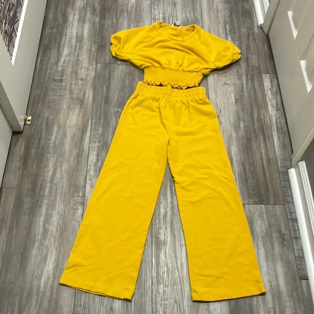 Habitual cropped yellow top and wide leg pants size 10
